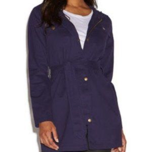 JustFab | Full Zip Utility Snap Button Hooded Coat Jacket Navy Blue